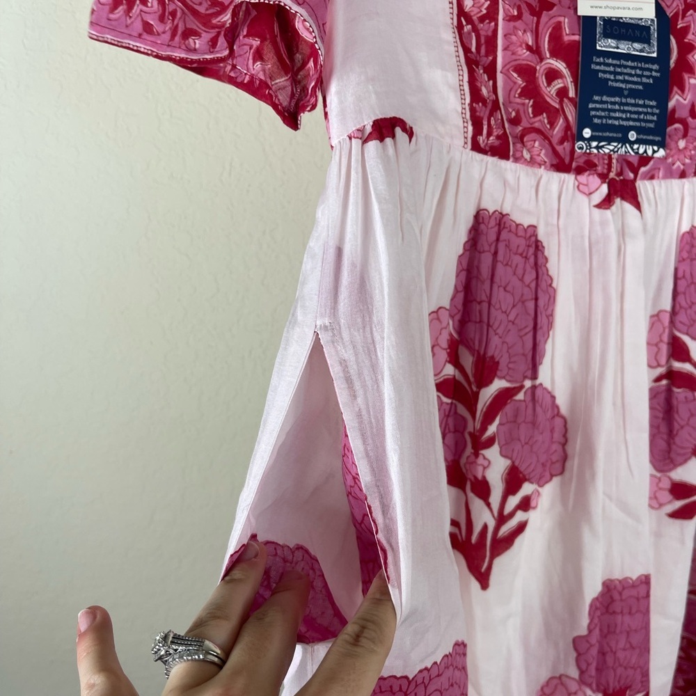 Sohana Block Print Cotton Floral Mini Dress Size XS NWT - Picture 7 of 12